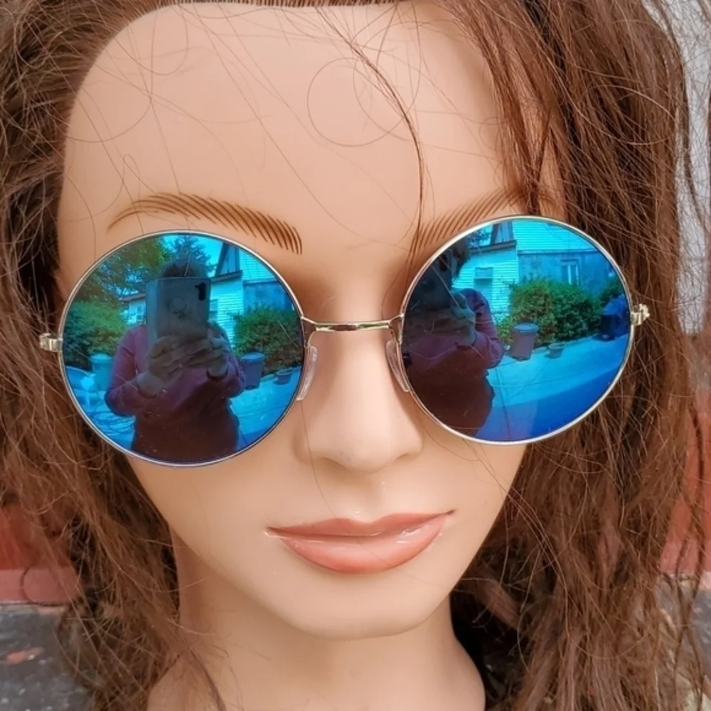 Circle Steampunk sunglasses BLUE‎ round Hippie lens